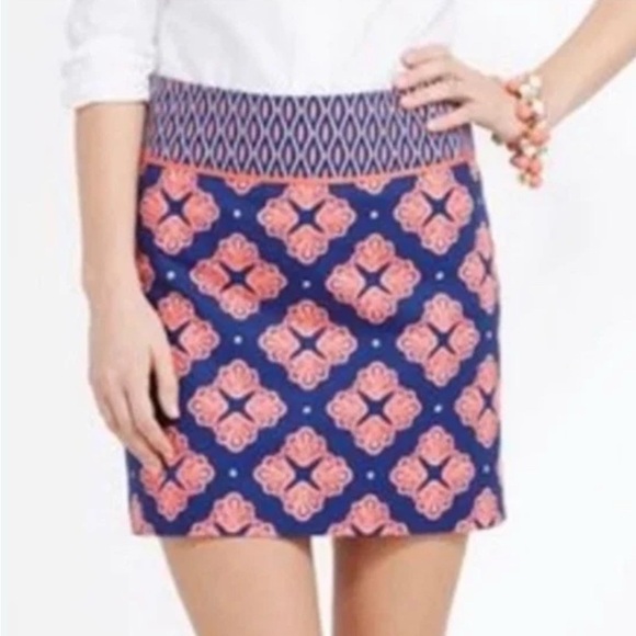 Vineyard Vines Orange Pink Mini Pencil Skirt Stretchy Size 8 - Picture 1 of 7